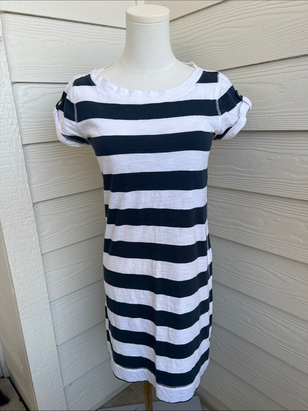 Banana Republic Navy and White Striped Casual Shift Dress